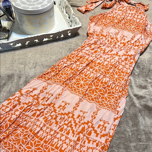 Orange and White Geometric Print Maxi Dress, Size Small - Picture 1 of 5